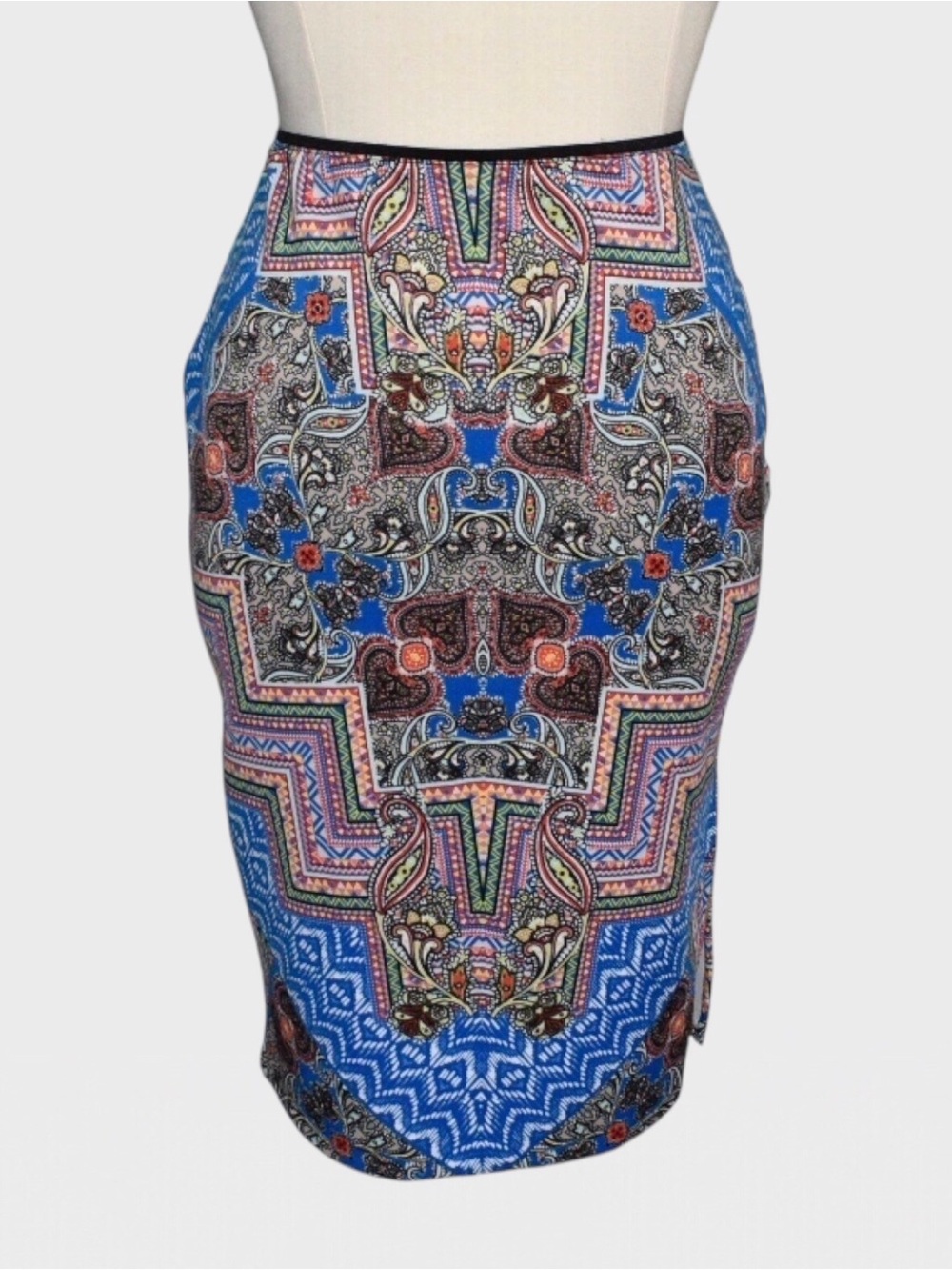 Bisou Bisou Michelle Bohbot Stretch Paisley Print Pencil Skirt